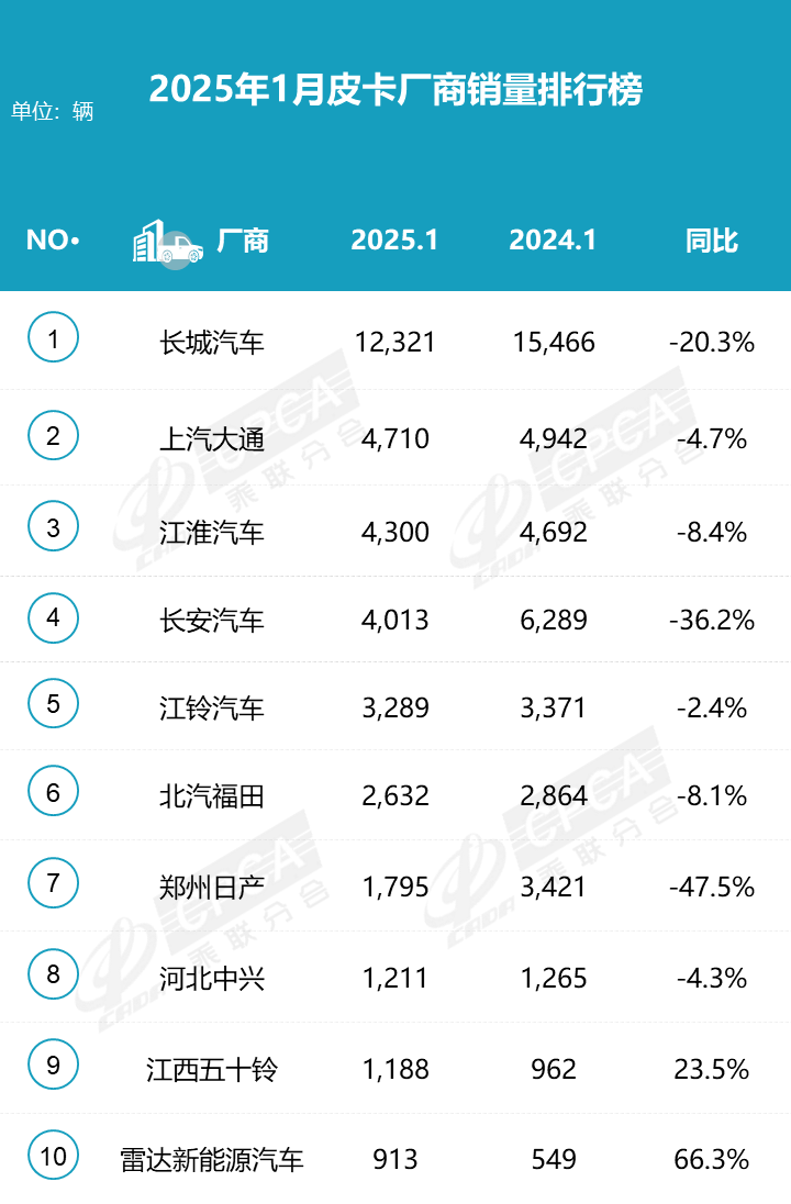 2025年1月皮卡市場(chǎng)數(shù)據(jù)分析 銷量排行榜